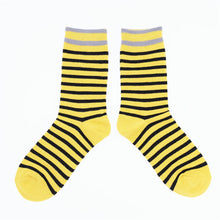 Load image into Gallery viewer, Yellow Black Stripe Crew Socks